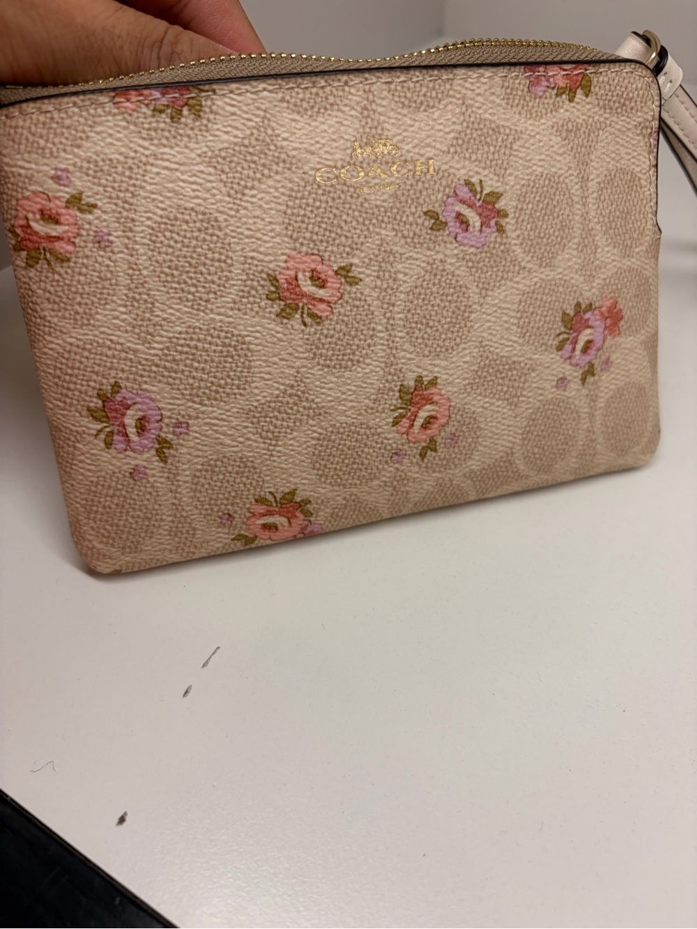 Coach Pink Floral Signature Wristlet in Beige new with tag limited edition